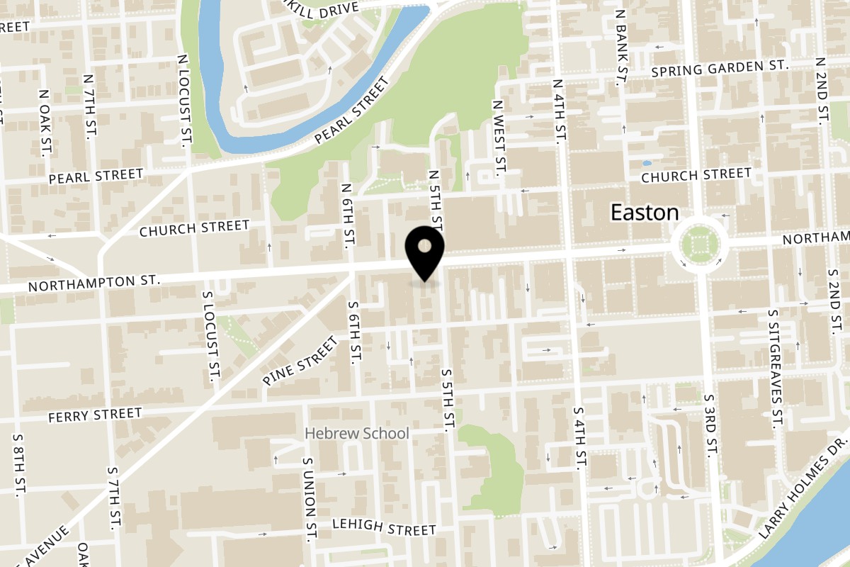 Map showing the location of Casa di Franco Pizzeria on 506 Northampton St in Easton